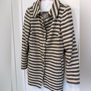 Etcetera Dark Gray and Cream Striped Long Blazer/ Coat